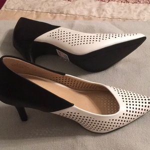 Black white high heel shoes